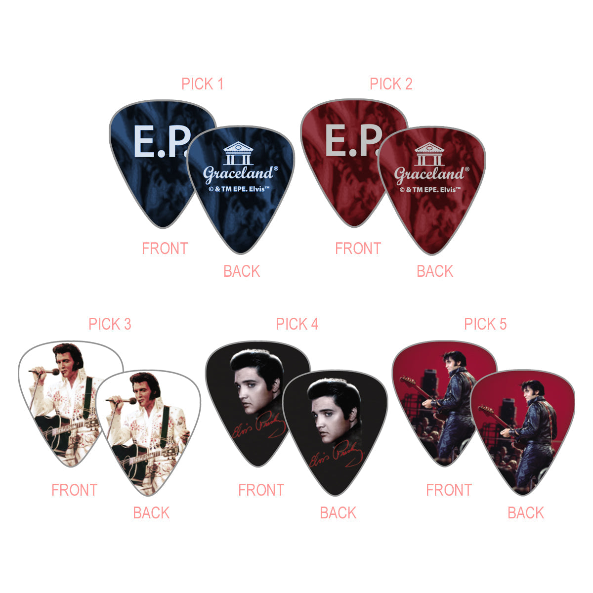 Elvis Presley Set of 5 Guitar Picks