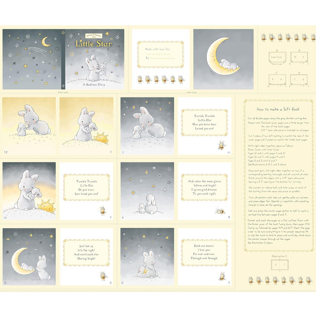 RETIRED - Fabric - Bloom and Little Star Collection - Little Star Soft Book Panel - One Panel